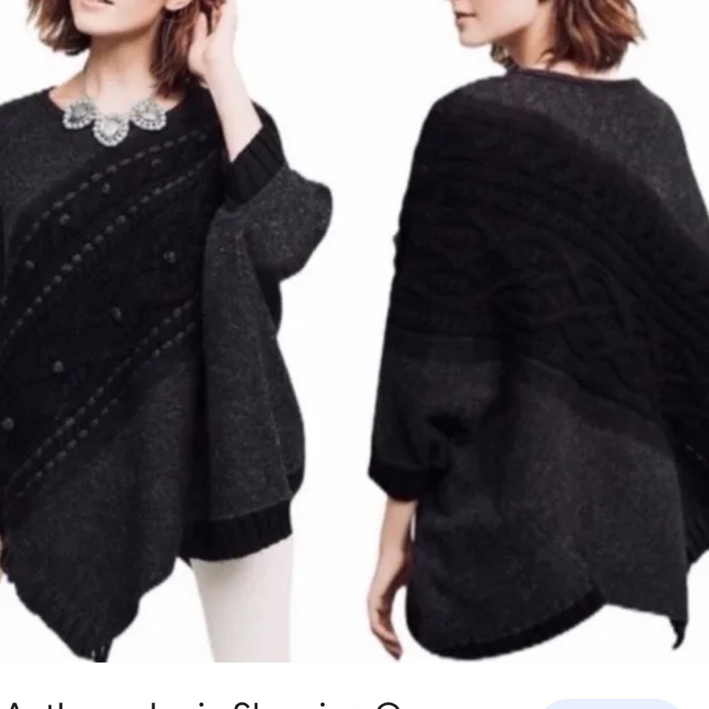 Anthropologie Sleeping on Snow Cable Catillon Wool/Alpaca Blend Poncho .
